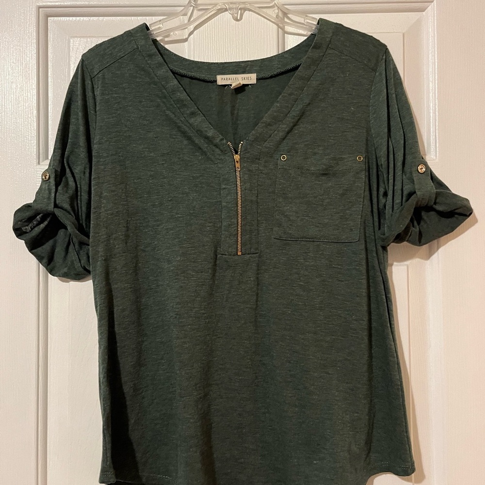 Green Cuffed Sleeve Relaxed Blouse